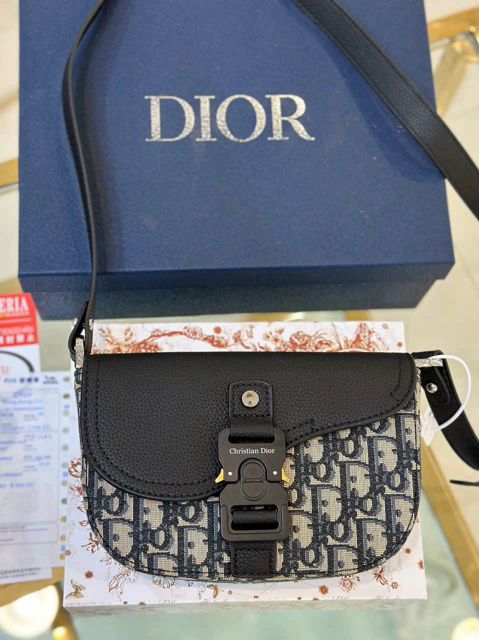 Túi đeo chéo nam Dior mini Saddle Strap blue_thumbnail_2