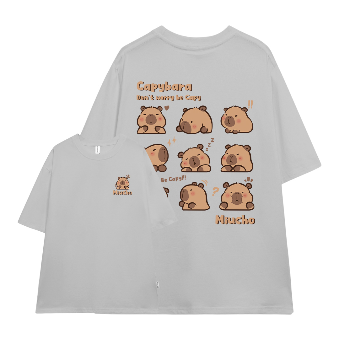 Áo thun gấu Capybara unisex form rộng tay lỡ màu xinh ATD1217 Miucho vải cotton thoáng mát cổ tròn in mix_thumbnail_21