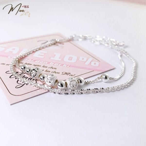 LC98 - Lắc chân bi bạc may mắn dây xù