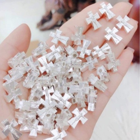 Charm Thánh Giá bạc xỏ ngang xâu vòng tay, chuỗi mân côi - Quà tặng Công Giáo_thumbnail_1