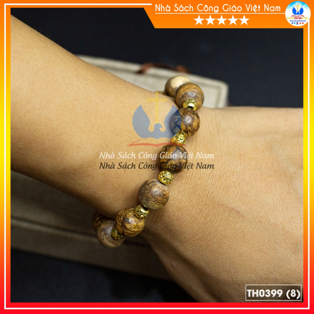 Vòng Mân Côi Thánh Giá trầm tốc kiến 12ly mix bi vàng Quà tặng Công Giáo - TH0399_thumbnail_4