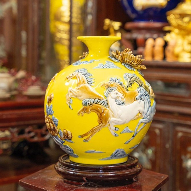 Bình Tài Lộc - Lọ Hoa Hút Lộc Gốm Bát Tràng Bền Đẹp Cao Cấp TẶNG ĐẾ GỖ Họa tiết Thuận Buồm Xuôi Gió_thumbnail_4