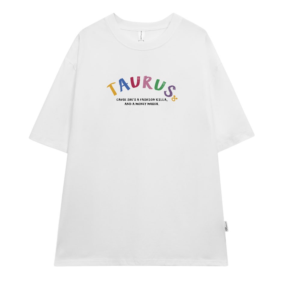 Áo thun nữ form rộng ATD373 cung hoàng đạo Kim Ngưu TAURUS Miucho cotton cổ tròn in typography