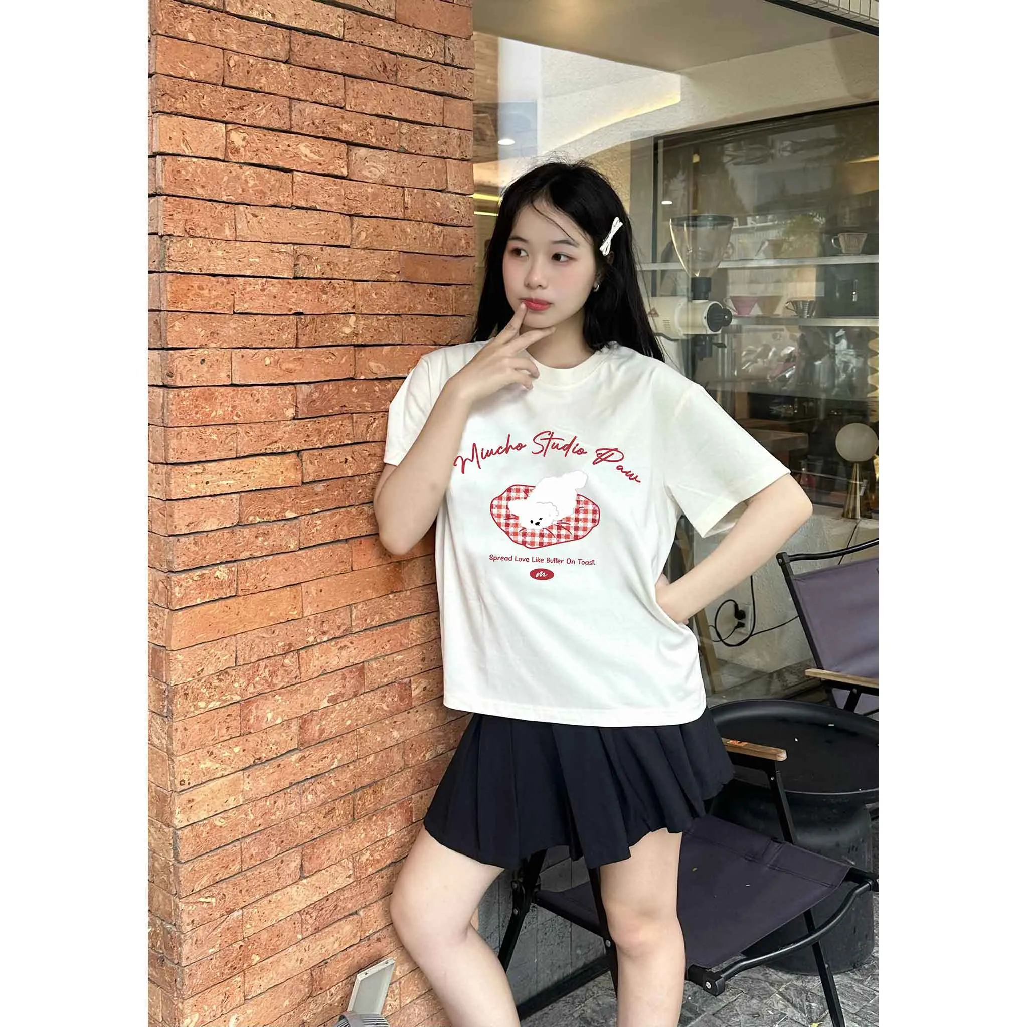 Áo thun boxy hình gấu dễ thương nhiều màu 2547 Miucho vải cotton thoáng mát phong cách Hàn Quốc_thumbnail_4