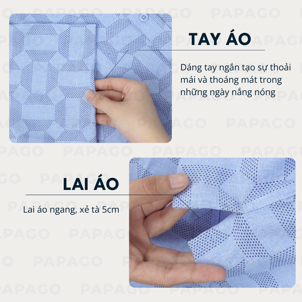 Áo sơ mi nam trung niên PAPAGO tay ngắn lai ngang - vải xô đũi in họa tiết - P25SNHT015_thumbnail_6