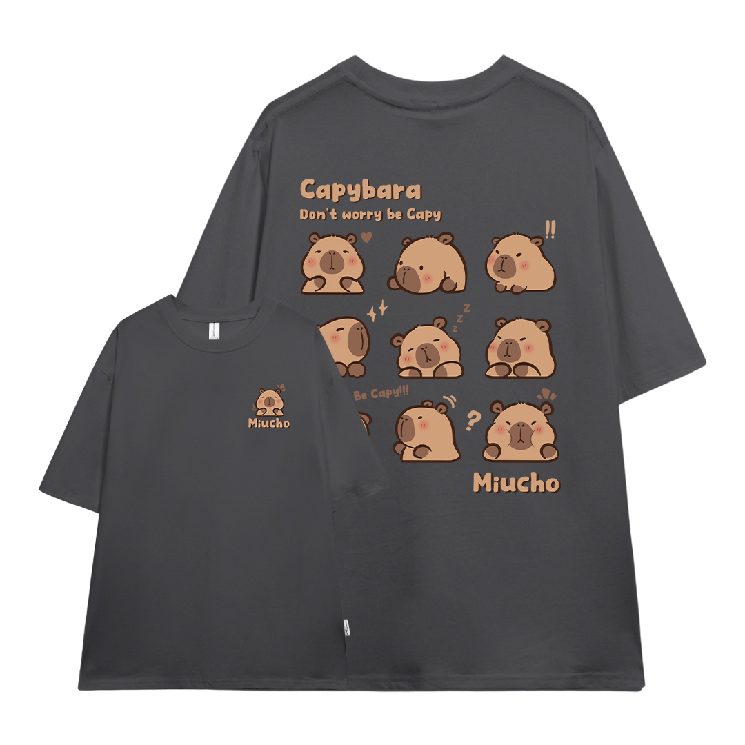 Áo thun gấu Capybara unisex form rộng tay lỡ màu xinh ATD1217 Miucho vải cotton thoáng mát cổ tròn in mix_thumbnail_12
