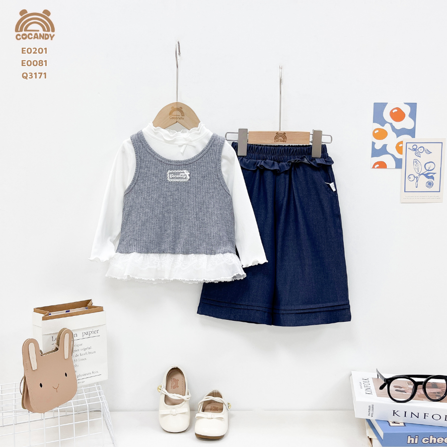 Áo sát nách XÁM ren bèo gấu