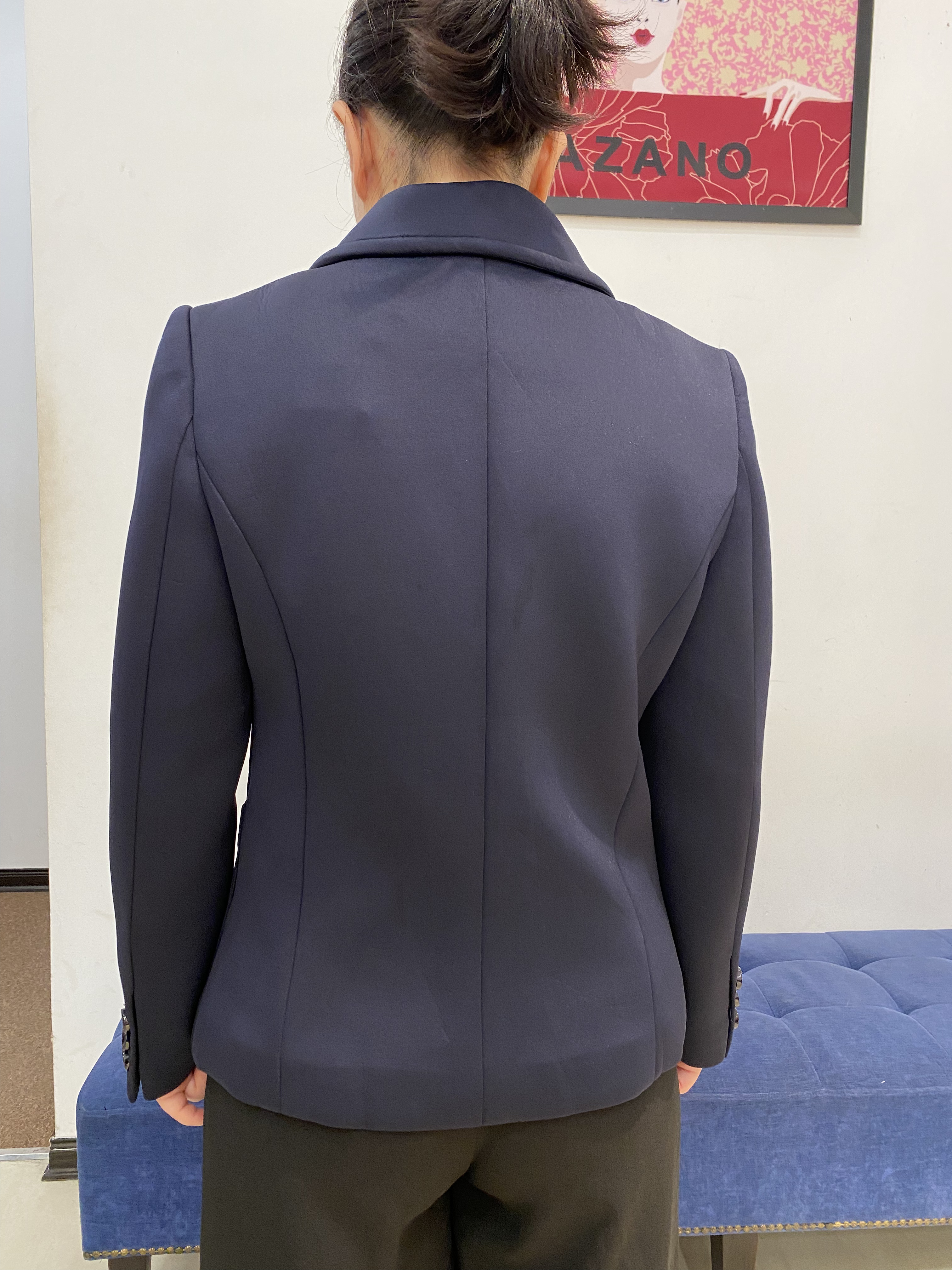 Áo khoác ngắn vạt chồng vải dạ Yumi màu xanh ghi_thumbnail_3