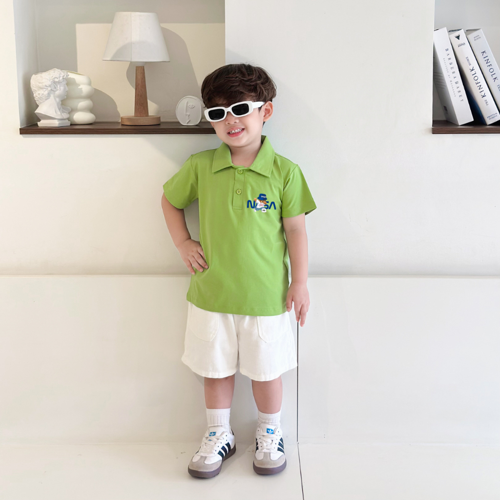 Áo polo bé trai in hình gấu NASA nhiều màu chất cotton 4 chiều  - Áo thun có cổ cho bé Loza Kids PL3235_thumbnail_2