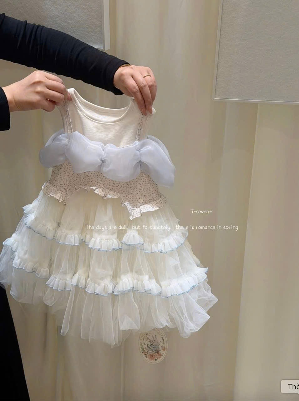 (H122) Váy sát nách có bèo trễ mix voan tầng hãng Seven