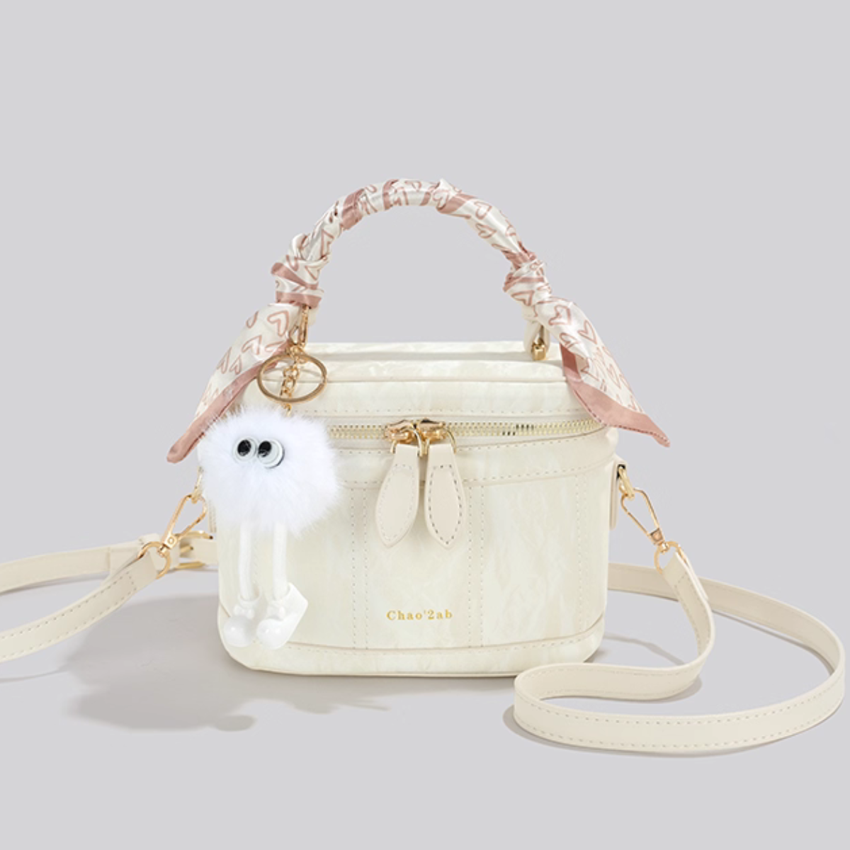 UHE_2517 Grace – Tay cầm khăn lụa, form hộp giữ dáng, đeo chéo/đeo vai – Đen/Trắng/Hồng_thumbnail_3