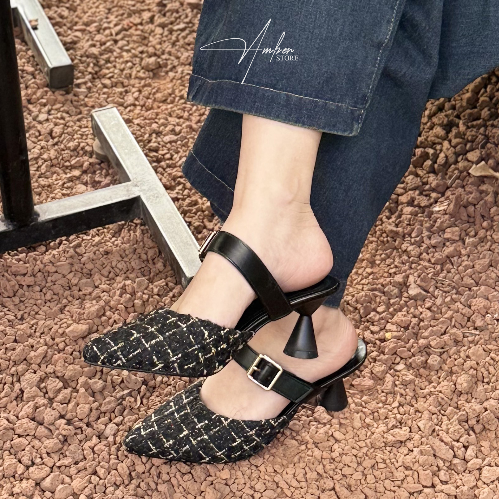 Giày Cao Gót Phối Kiểu Gót Tròn Sang Chảnh - CG02