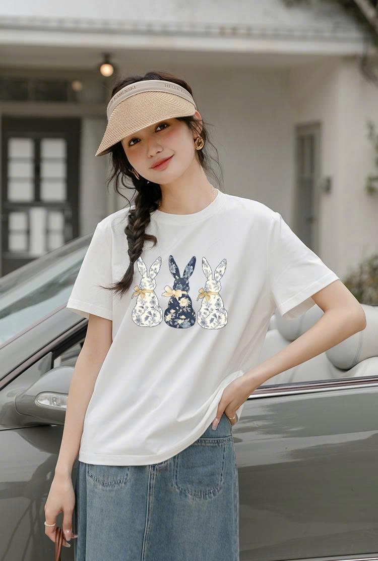 Áo thun nữ form vừa regular dáng ngắn ARD2343 Miucho vải cotton thoáng mát in hình thỏ dễ thương_thumbnail_4