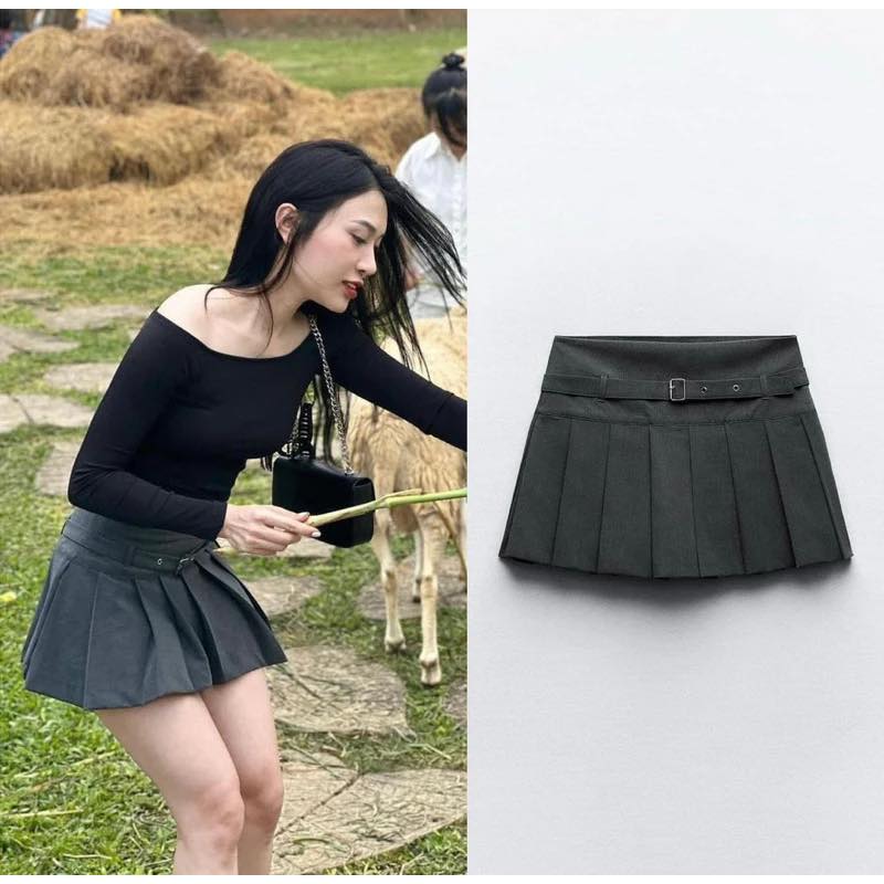 E245 CHÂN VÁY XÁM DẬP LI KÈM BELT ZR_thumbnail_2