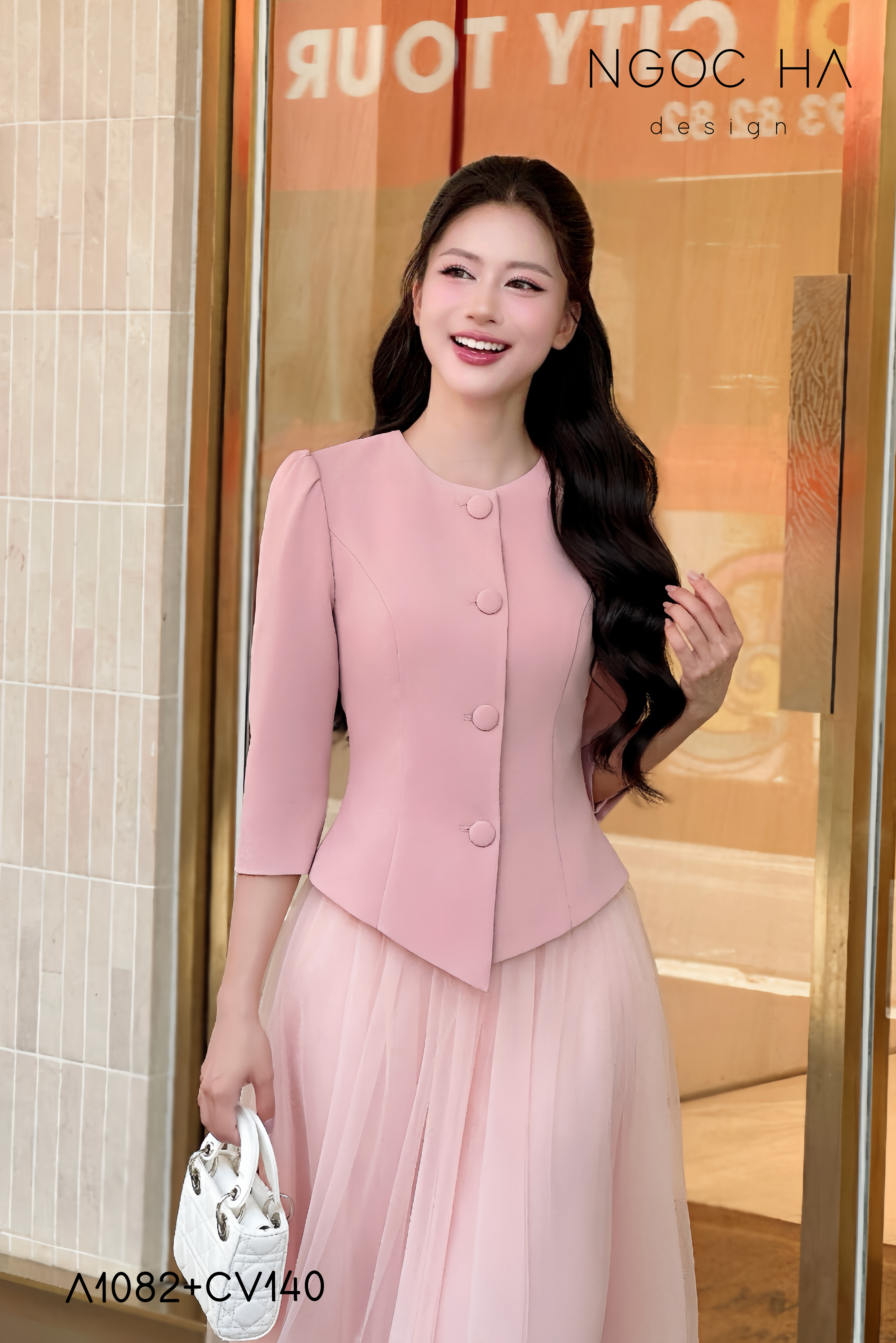 Lily_ Áo Vest Cổ Tròn Tay Lừng Mix Chân Váy Lưới Màu Hồng A1082+CV140_thumbnail_4