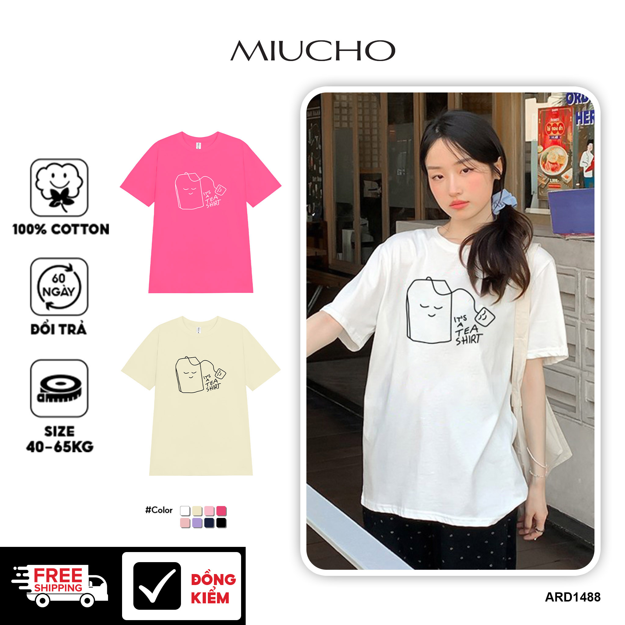 Áo thun nữ form vừa regular nhiều màu sắc ARD1488 Miucho Chic vải cotton cổ tròn in artwork_thumbnail_1