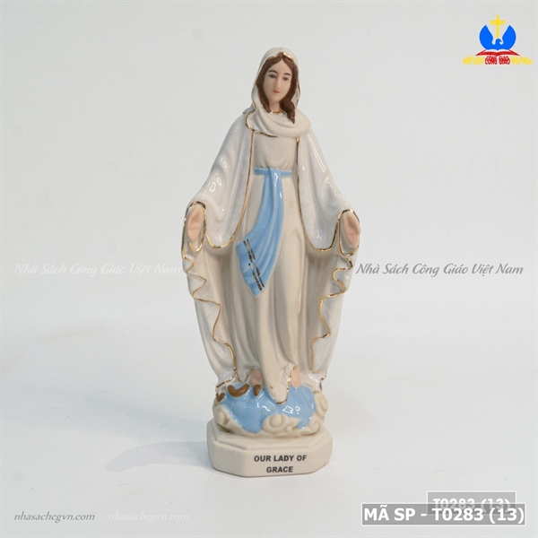Tượng sứ Đức Mẹ Ban Ơn 15cm Trắng ✔
