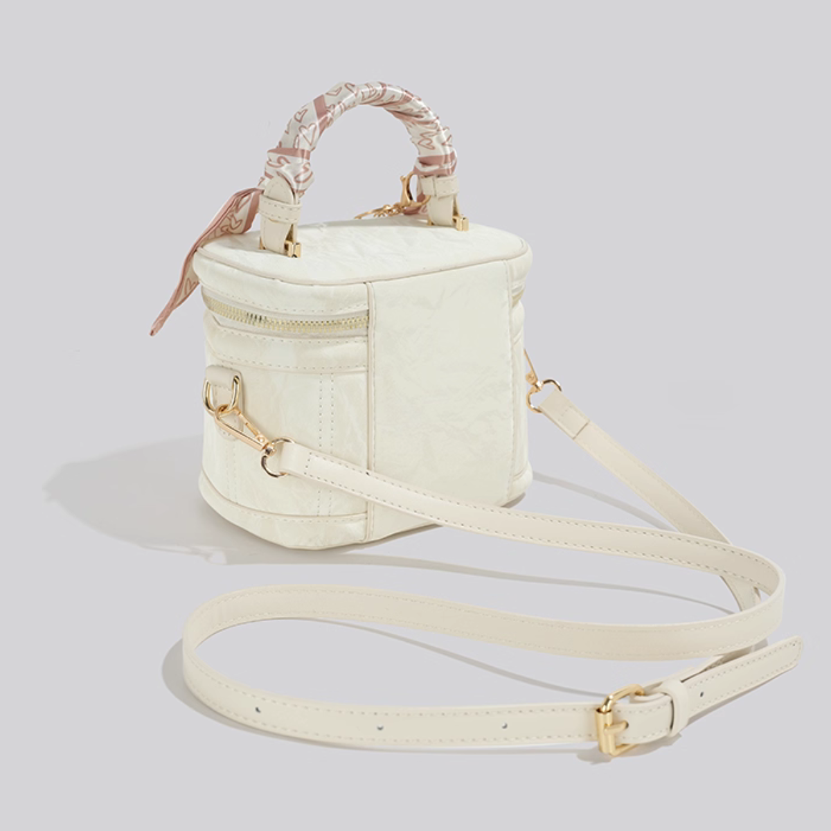 UHE_2517 Grace – Tay cầm khăn lụa, form hộp giữ dáng, đeo chéo/đeo vai – Đen/Trắng/Hồng_thumbnail_5