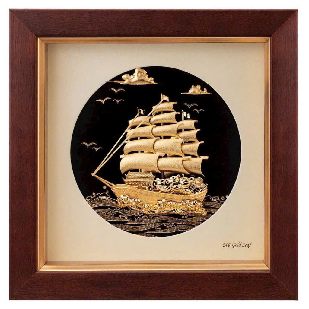 Tranh thuyền thuận buồm xuôi gió nền đen 20 cm x 20 cm mạ vàng 24k_thumbnail_0