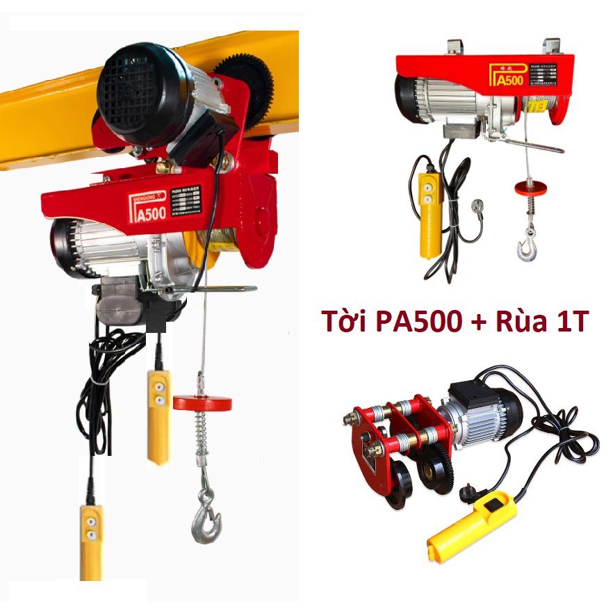 Máy Tời Điện PA800 + Rùa 1 Tấn Dùng Điện 220V – Trọng Tải Lớn Nâng Kéo Vật Liệu Lên Cao_thumbnail_2