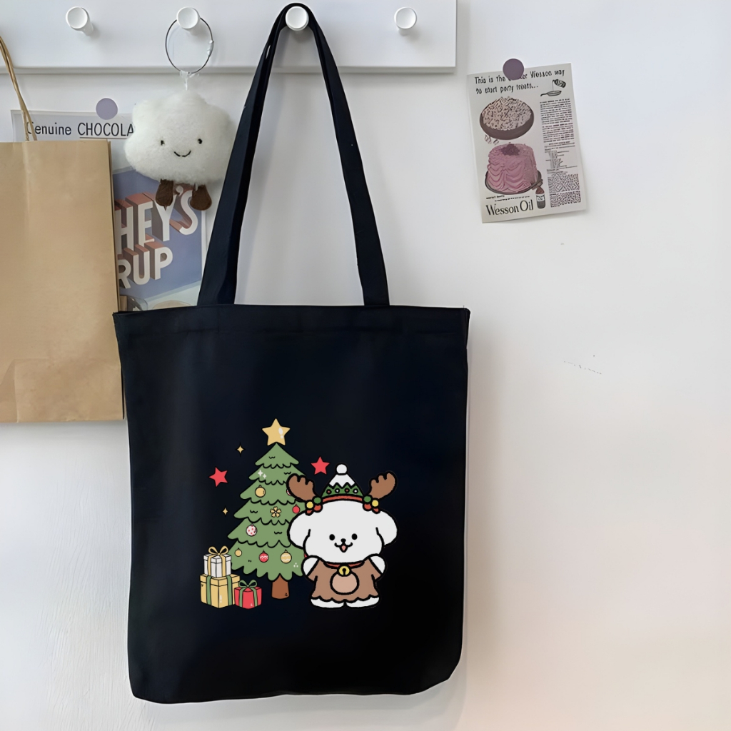 Túi tote vải canvas hình NOEL, Merry Christmas, đeo vai, có khóa kéo và ngăn phụ - WE TEE WTU08_thumbnail_4