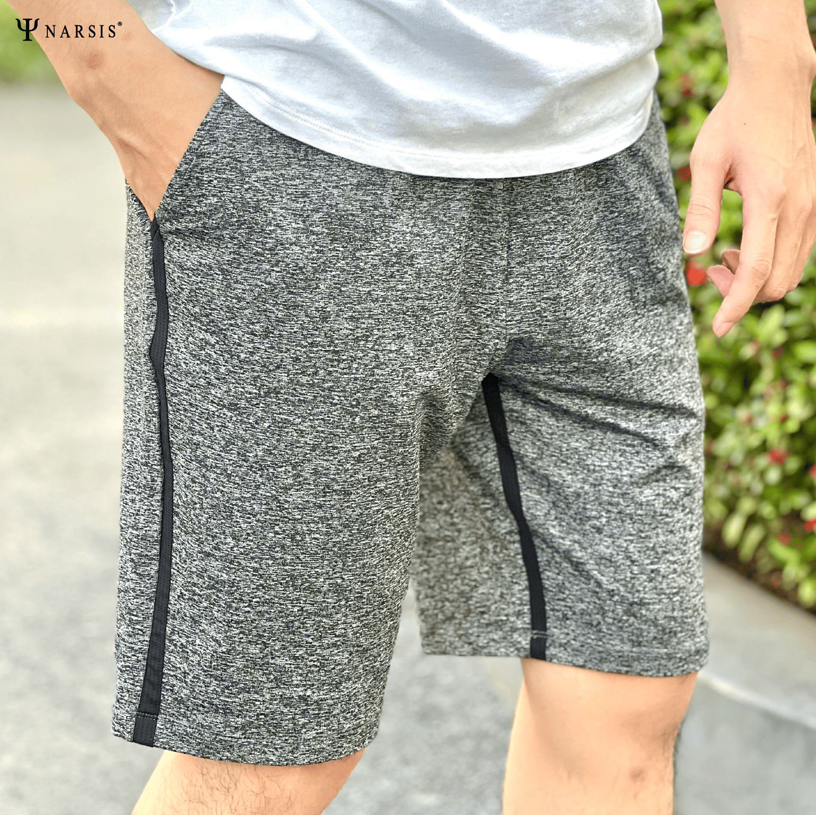 QUẦN ĐÙI NAM GHI XƯỚC NARSIS CHẤT LIỆU COTTON CẠP CHUN CO GIÃN THOẢI MÁI S23015 NARSIS VẢI POLYES..._thumbnail_3