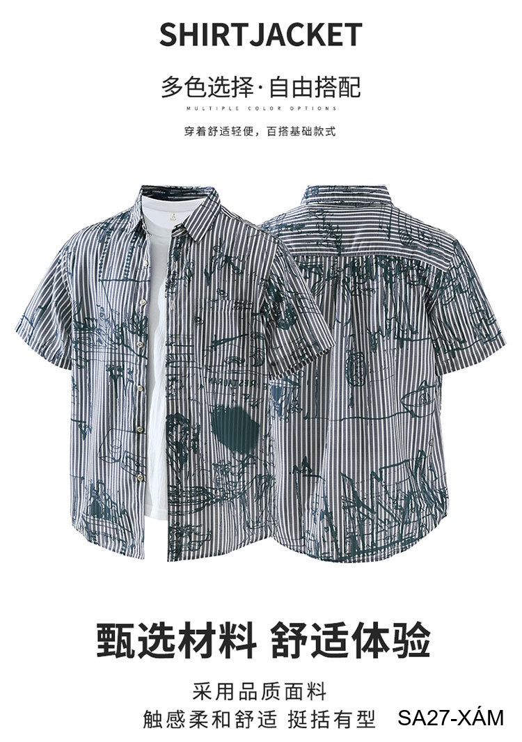 SA27 - Áo sơ mi nam ngắn tay họa tiết sọc và vẽ tay phong cách streetwear, chất liệu polyester mềm mại, form rộng thoải mái_thumbnail_6