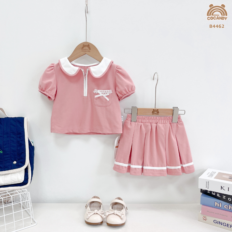 Bộ cộc HỒNG polo cổ sen khóa + chân váy_thumbnail_1