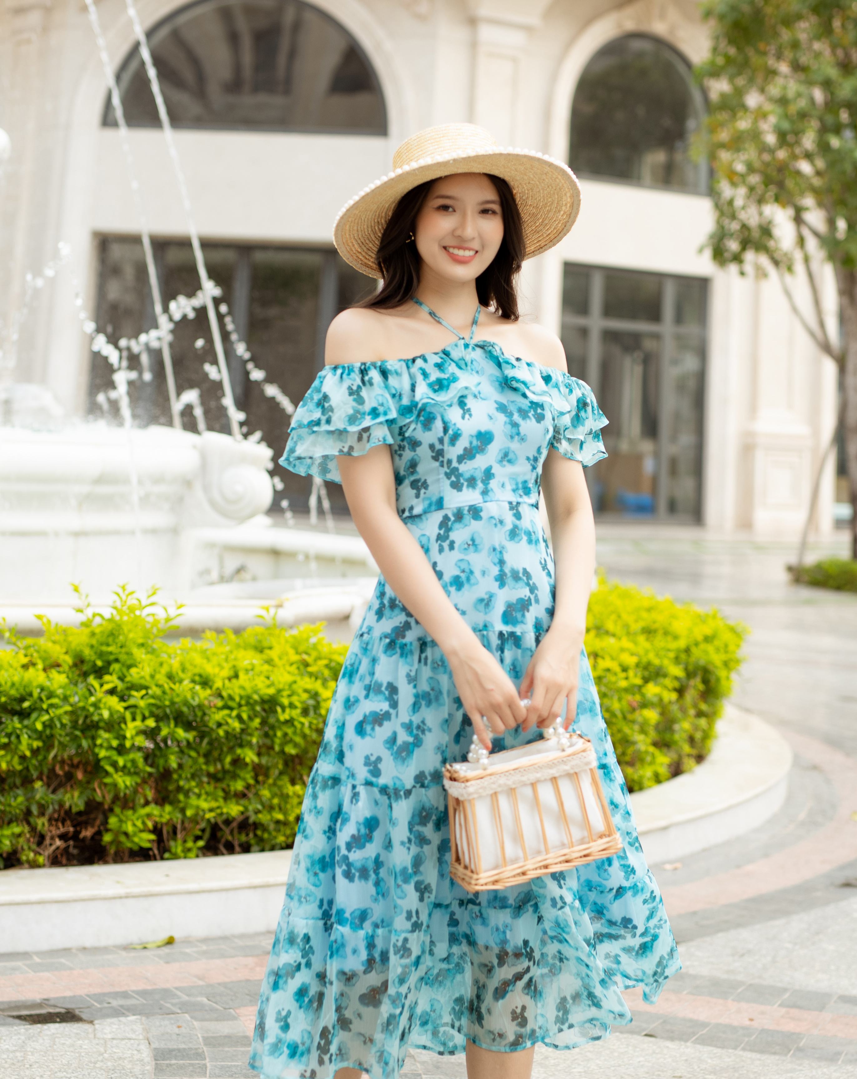 Đầm maxi hoa trễ vai bèo cột nơ xinh xắn 2in1_thumbnail_6