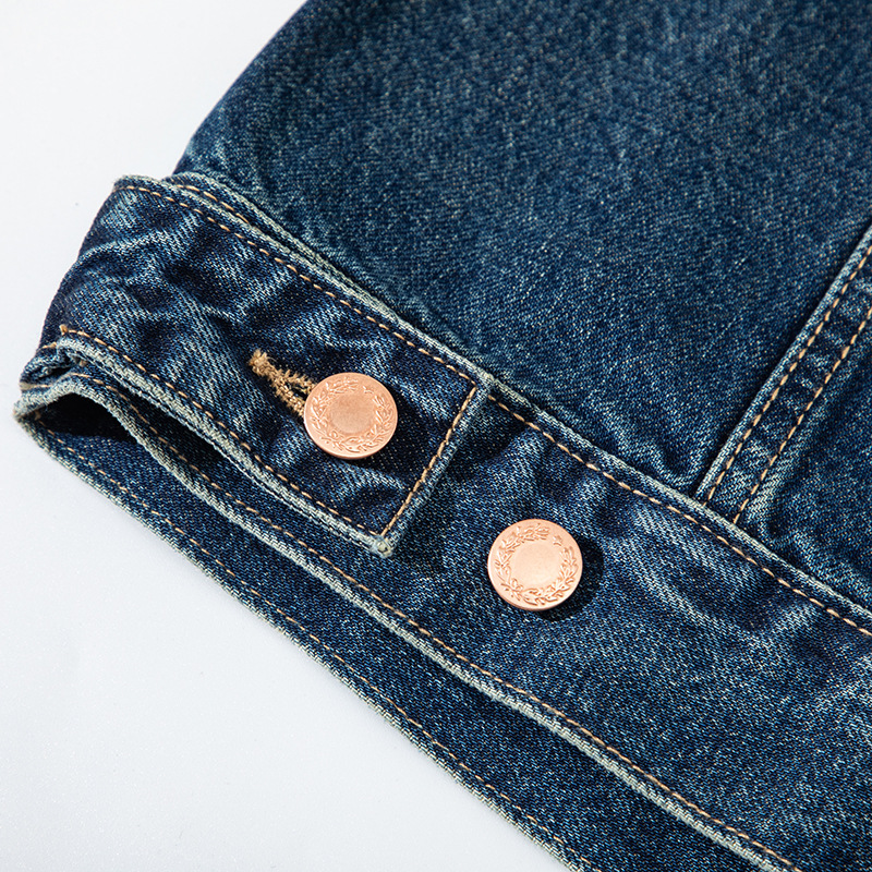 áo khoác denim nam kiểu Mỹ cổ điển được giặt bằng tre ngang và dọc màu vàng bùn, hợp thời trang_thumbnail_7