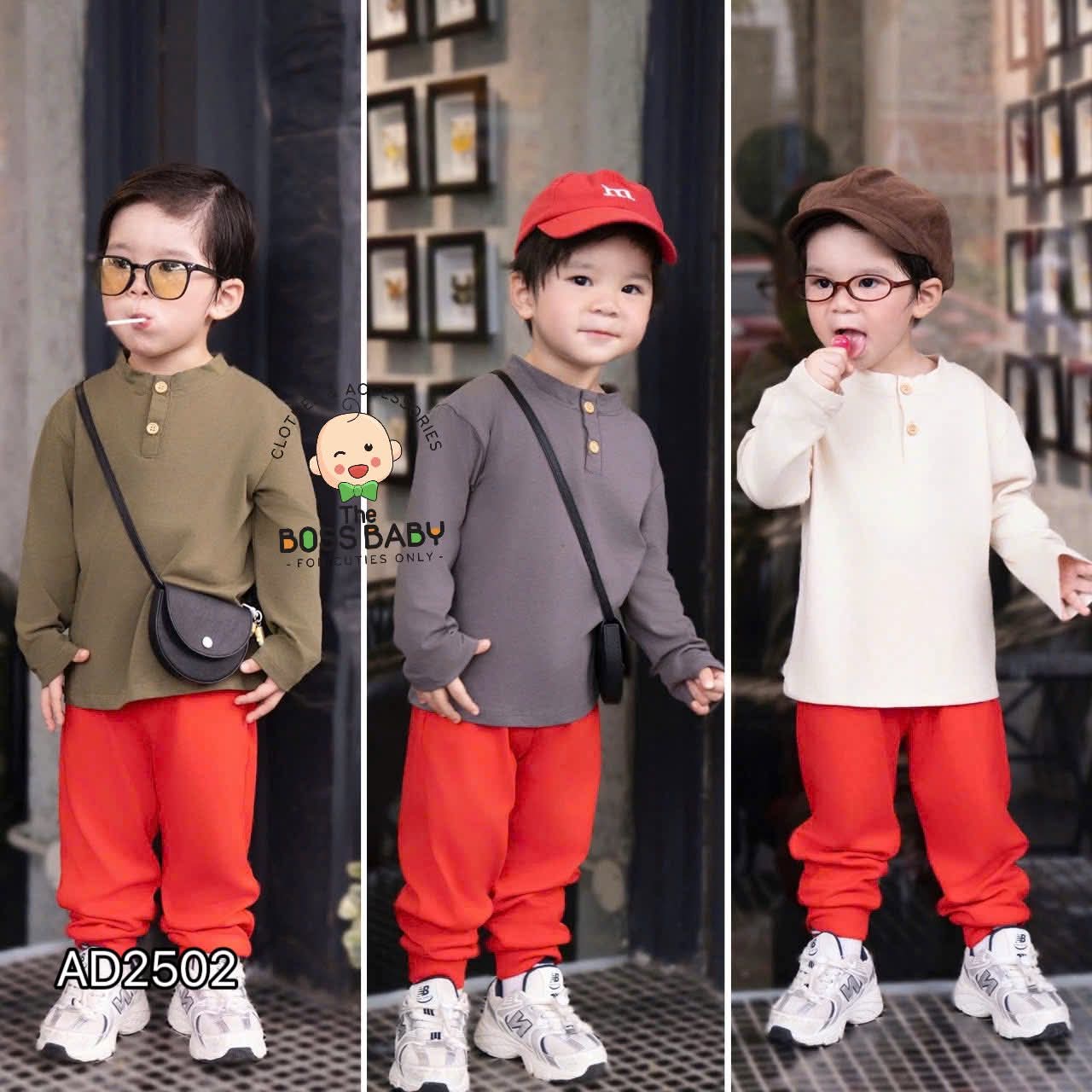 Set 3 áo cotton kem chì rêu cúc cổ