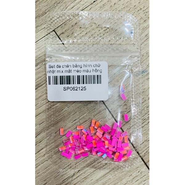 Set đá chân bằng hình chữ nhật mix mắt mèo màu hồng