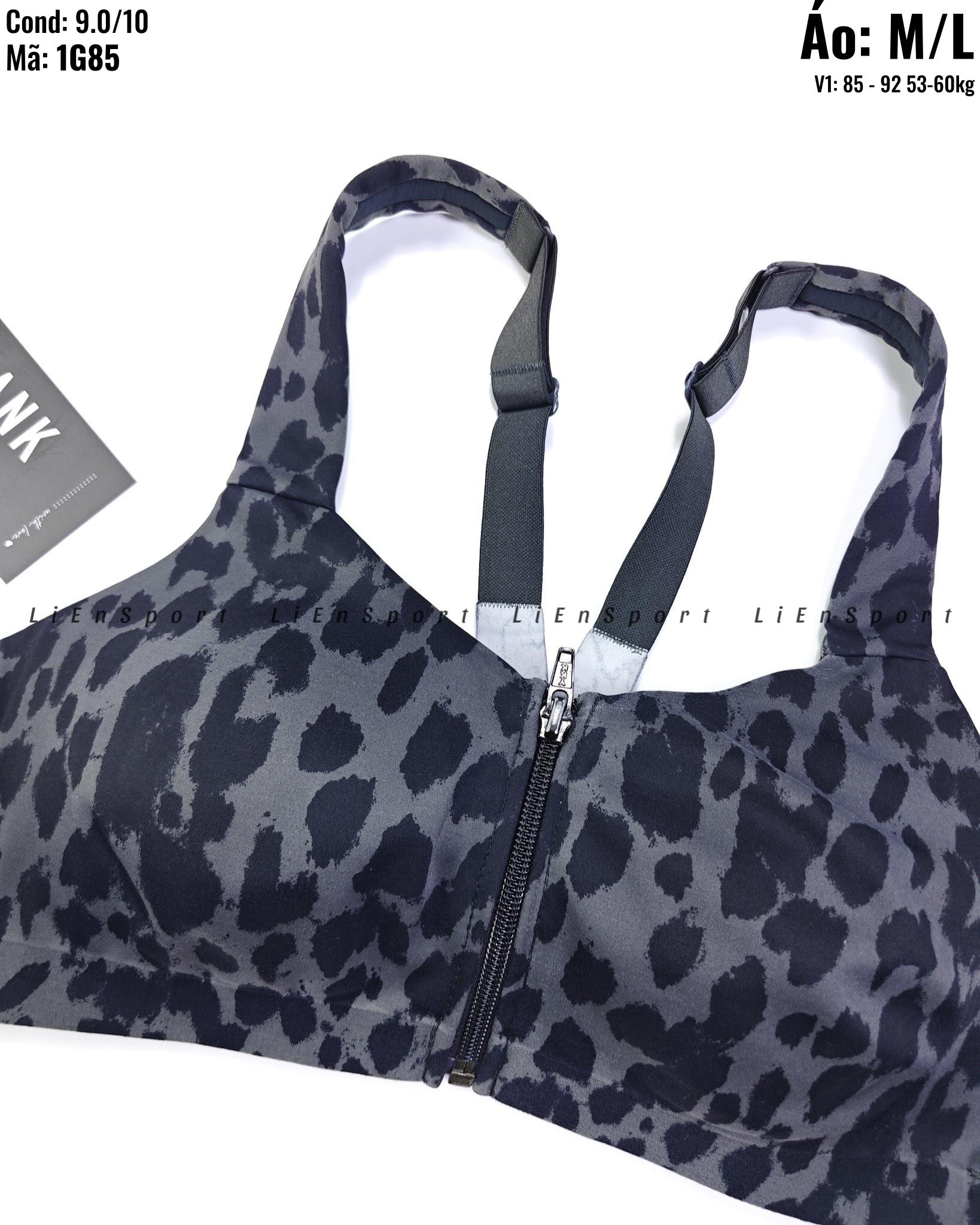 Victoria's Secret VSX Áo bra thể thao Nữ Size M L Xám đen họa tiết da báo Auth 2nd Dây vai bản lớn Khóa kéo trước Co giãn 4 chiều Thấm hút mồ hôi Nâng đỡ tốt Phù hợp gym yoga chạy bộ Mã:1G85