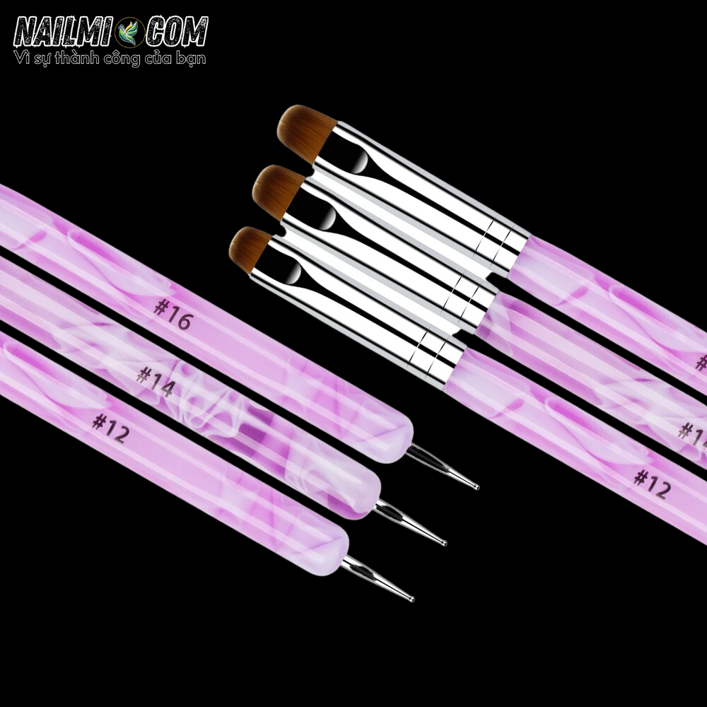 Cọ đắp gel - cọ fen - 2 đầu bản tròn & chấm bi - #12 - cán nhựa_thumbnail_3