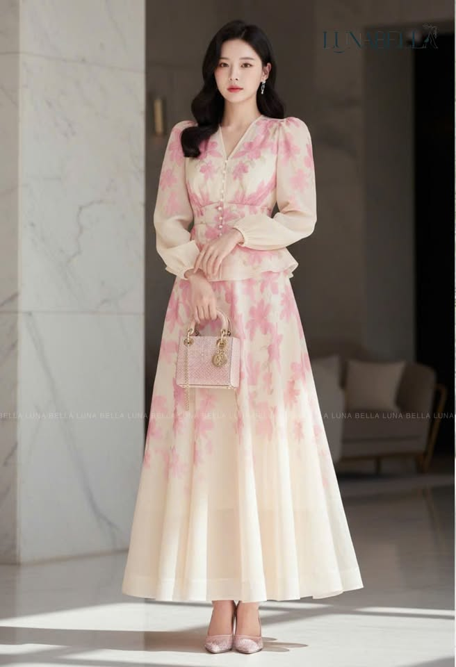 Chân đầm chữ A ROSALIE hoạ tiết in hoa ANH ĐÀO