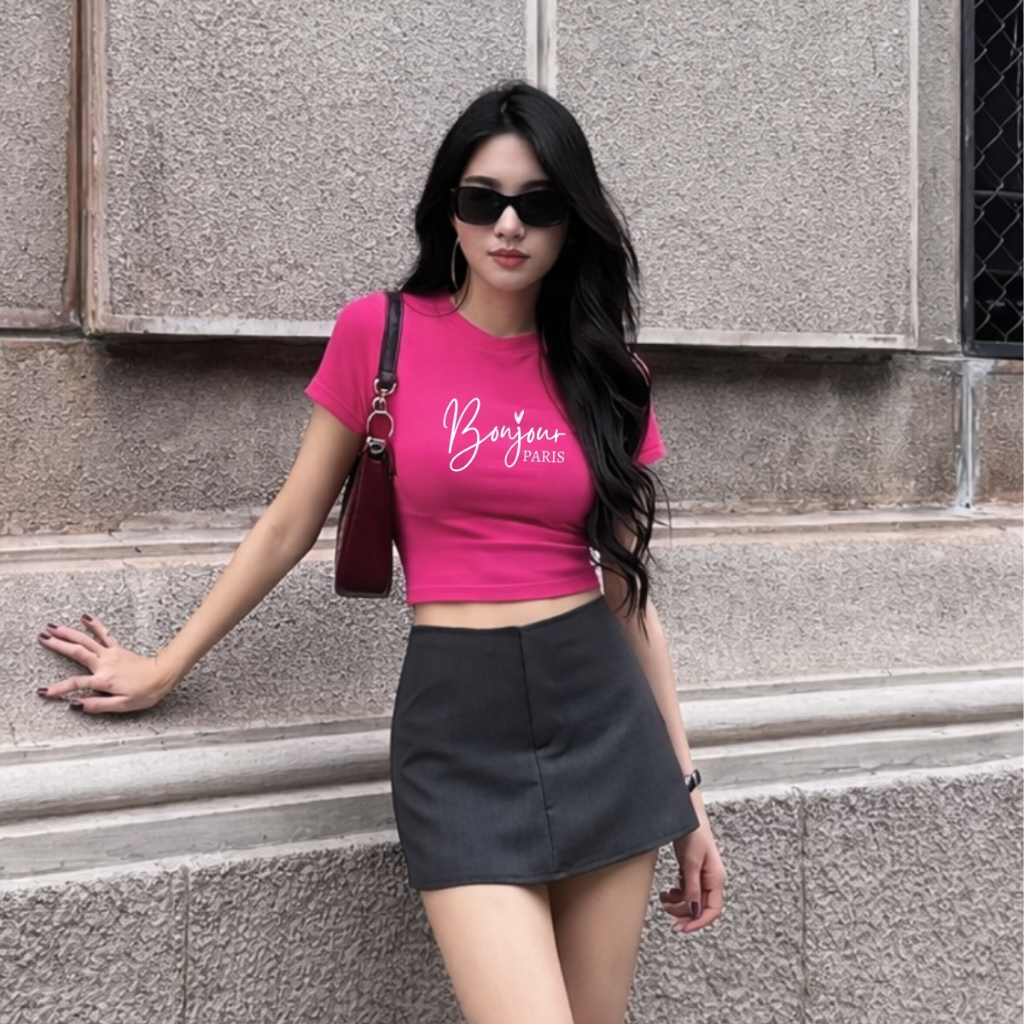 Áo croptop nữ chữ Bonjour PARIS dáng ôm chất thun cotton local brand WETEE - WC1167_thumbnail_1
