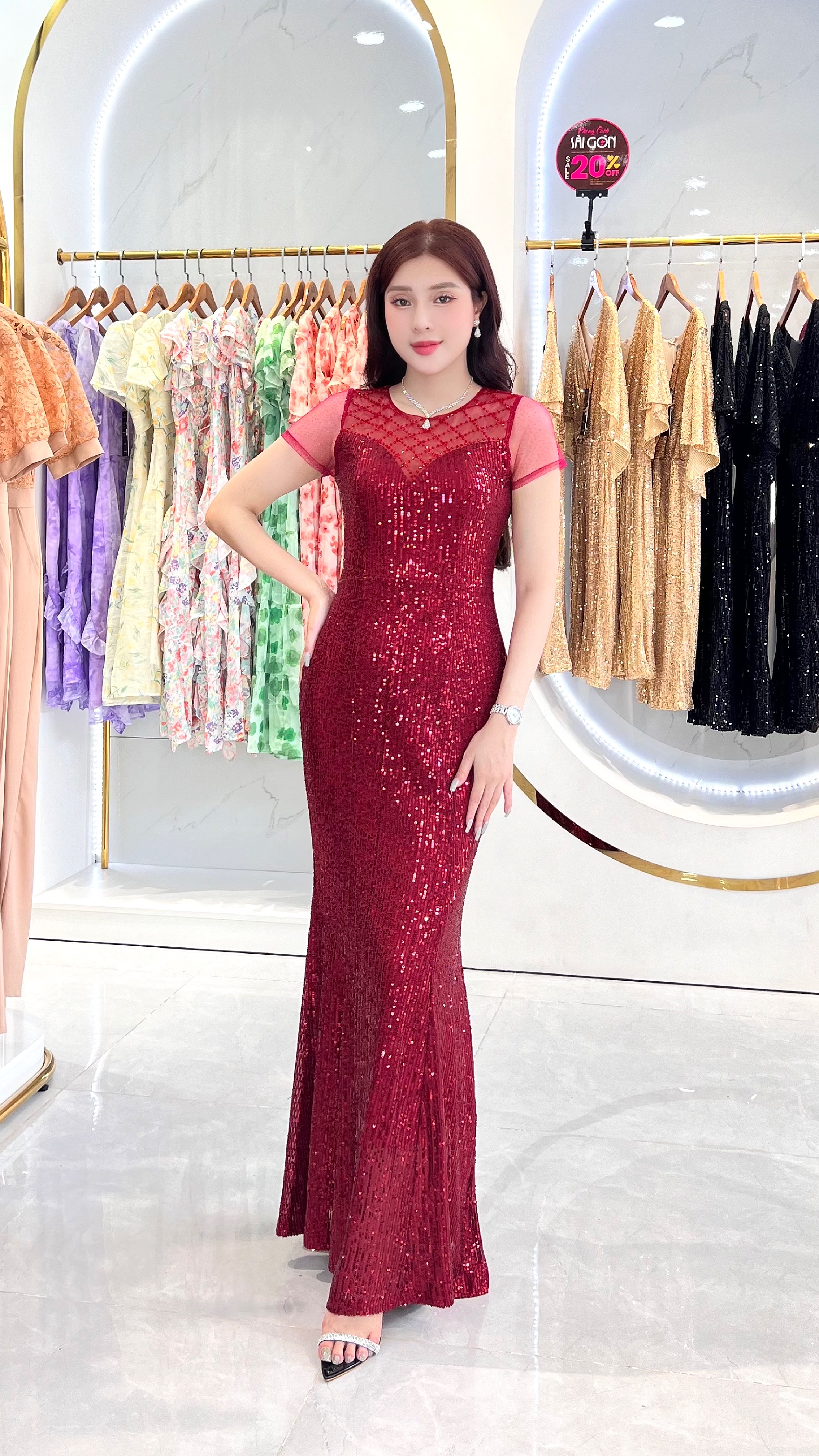 Đầm dự tiệc đuôi cá kim sa phối lưới đính đá cao cấp_thumbnail_5