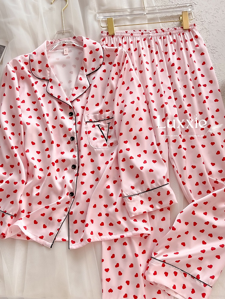LEDAI11 Pijama lụa hồng chấm tim