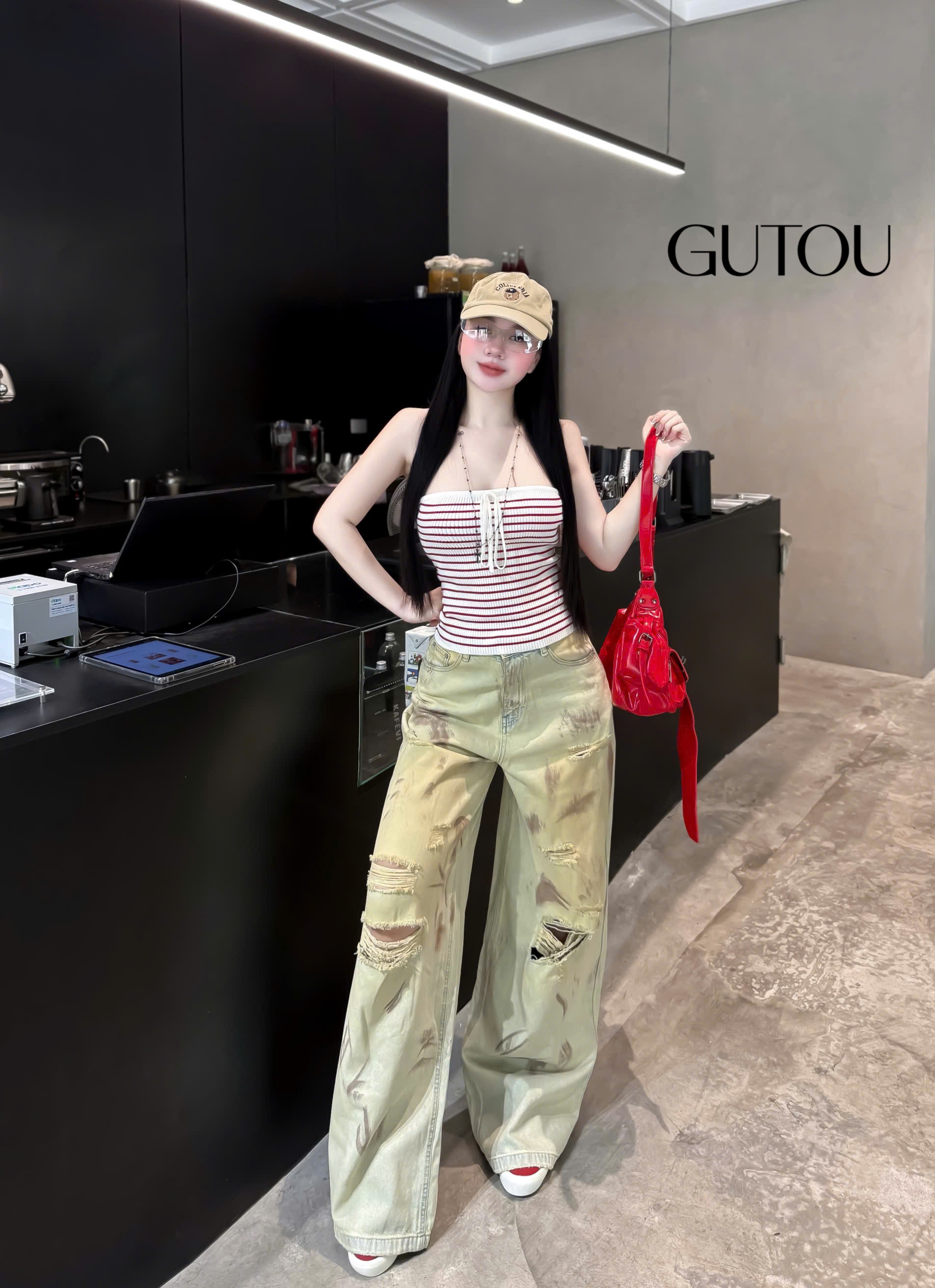 [ GUTOU ] Quần Jean Suông Rách Gối Street Style_thumbnail_6