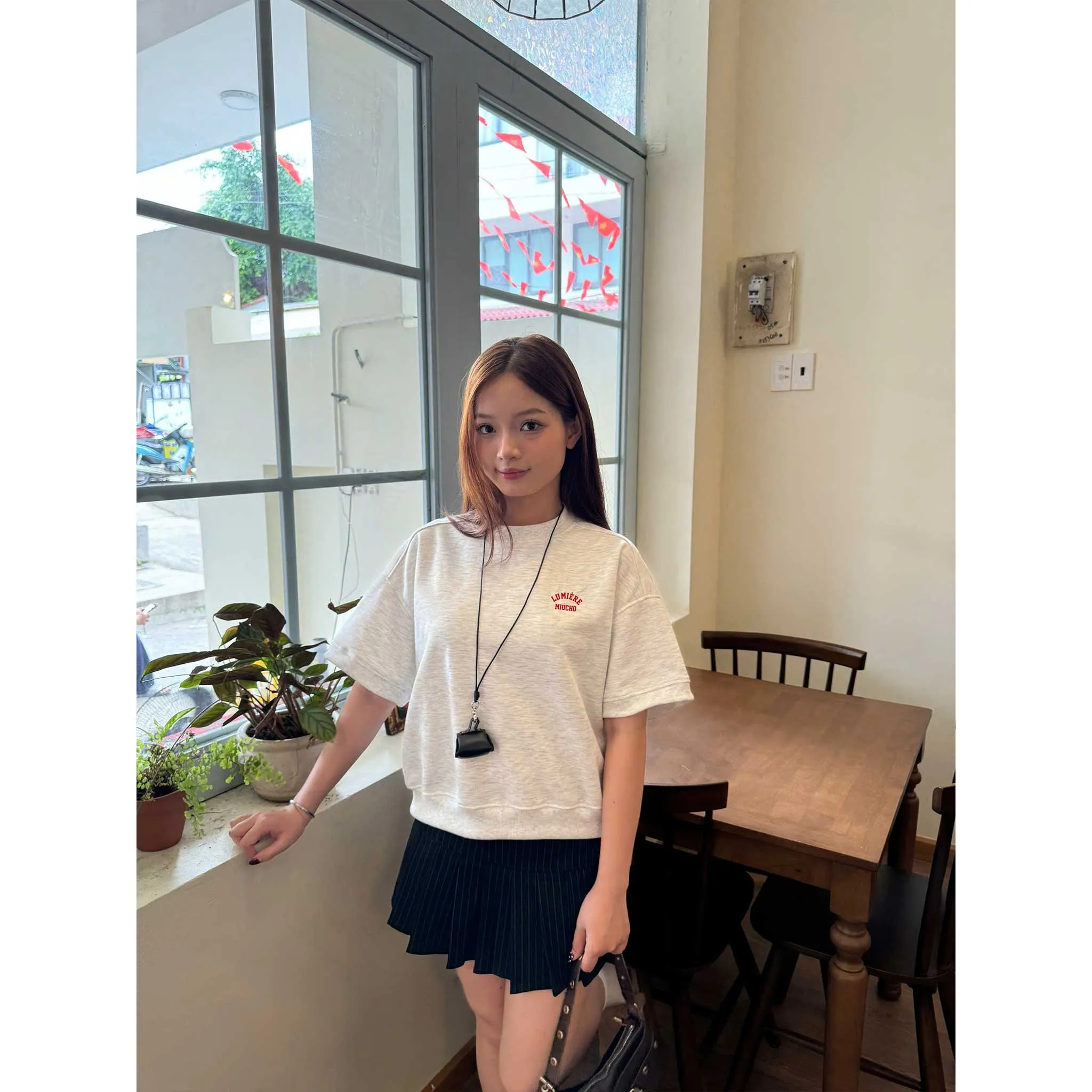 Áo sweater boxy thiết kế basic tay ngắn chuẩn form 2615 Miucho vải nỉ 2 da thoáng mát thấm hút mồ hôi tốt_thumbnail_3