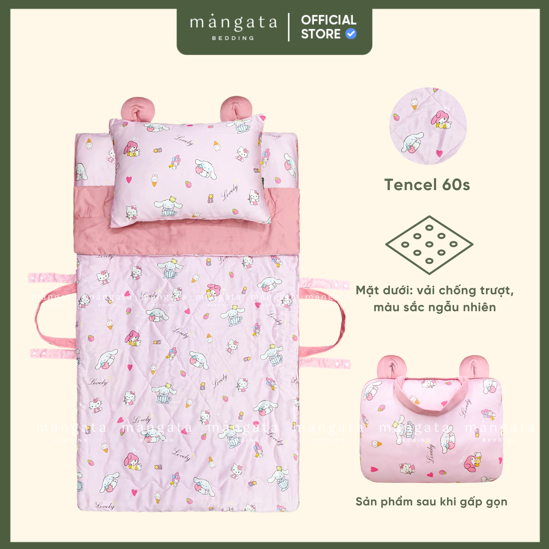 Mẫu Kitty thỏ - Bộ chăn gối gấp gọn đi học