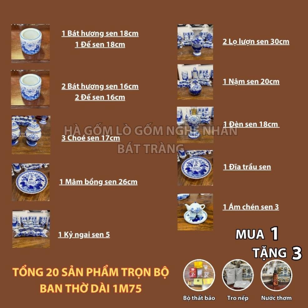 HG347 Đồ Thờ Cúng Bộ 20 món ban thờ 1M75 men lam nghệ nhân Bát Tràng chế tác TẶNG Thất Bảo, Tro Nếp_thumbnail_1