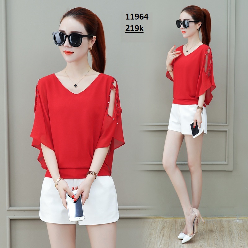 Áo kiểu tay tiên vai đan dây cổ tim duyên dáng - 11964_thumbnail_1