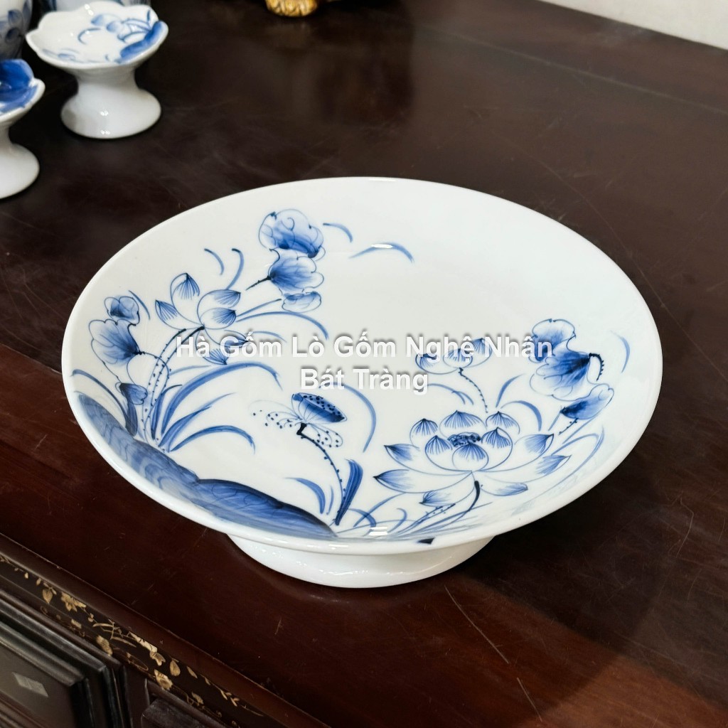Mâm Bồng Sen, Rồng Đĩa Đựng Trầu Cau Thờ Cúng nhiều cỡ Bát Tràng ( MEN SEN CHÀM )_thumbnail_2