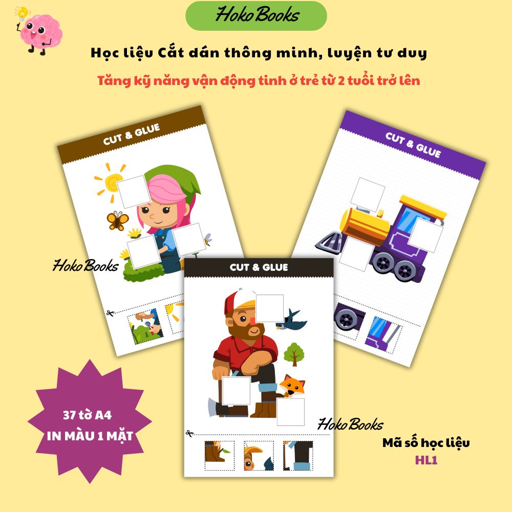HL1 Bộ học liệu cắt dán ghép hình Montessori cỡ to