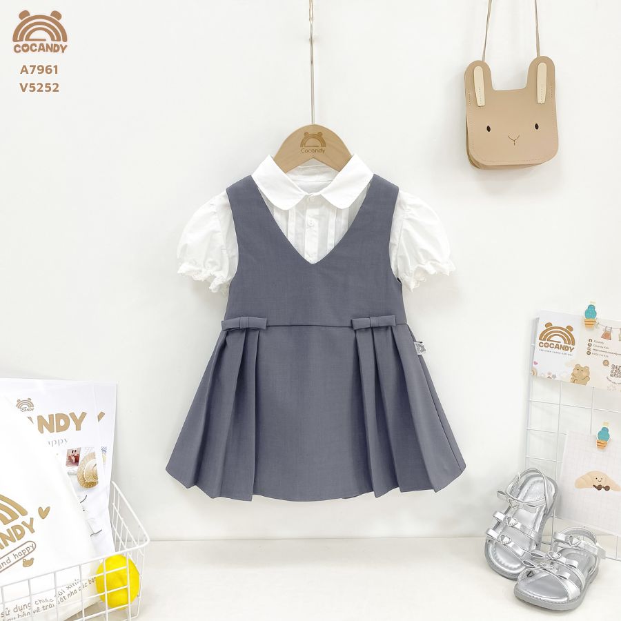 Váy yếm cộc GHI  nơ xếp ly_thumbnail_3