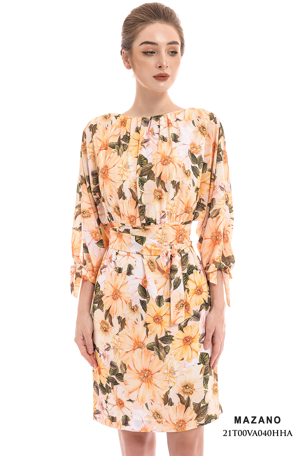 Váy vàng họa tiết liền tay thắt đai_thumbnail_4