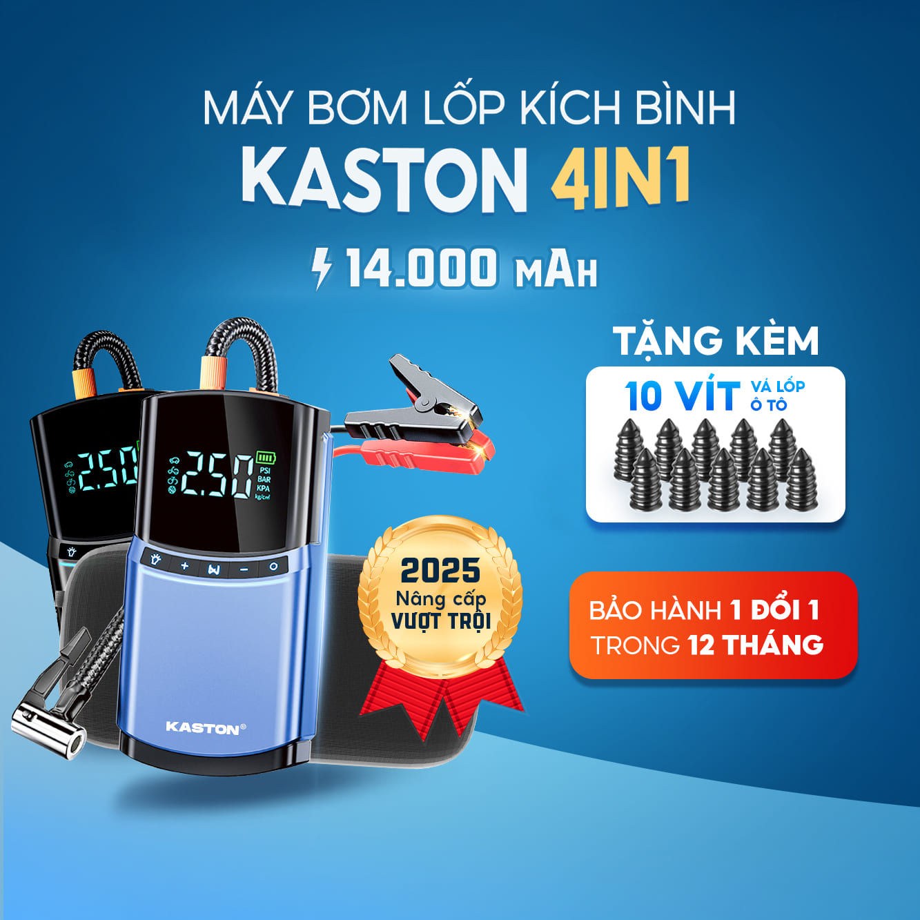 MÁY BƠM LỐP KÍCH BÌNH 4IN1 KASTON 14.000 MAH