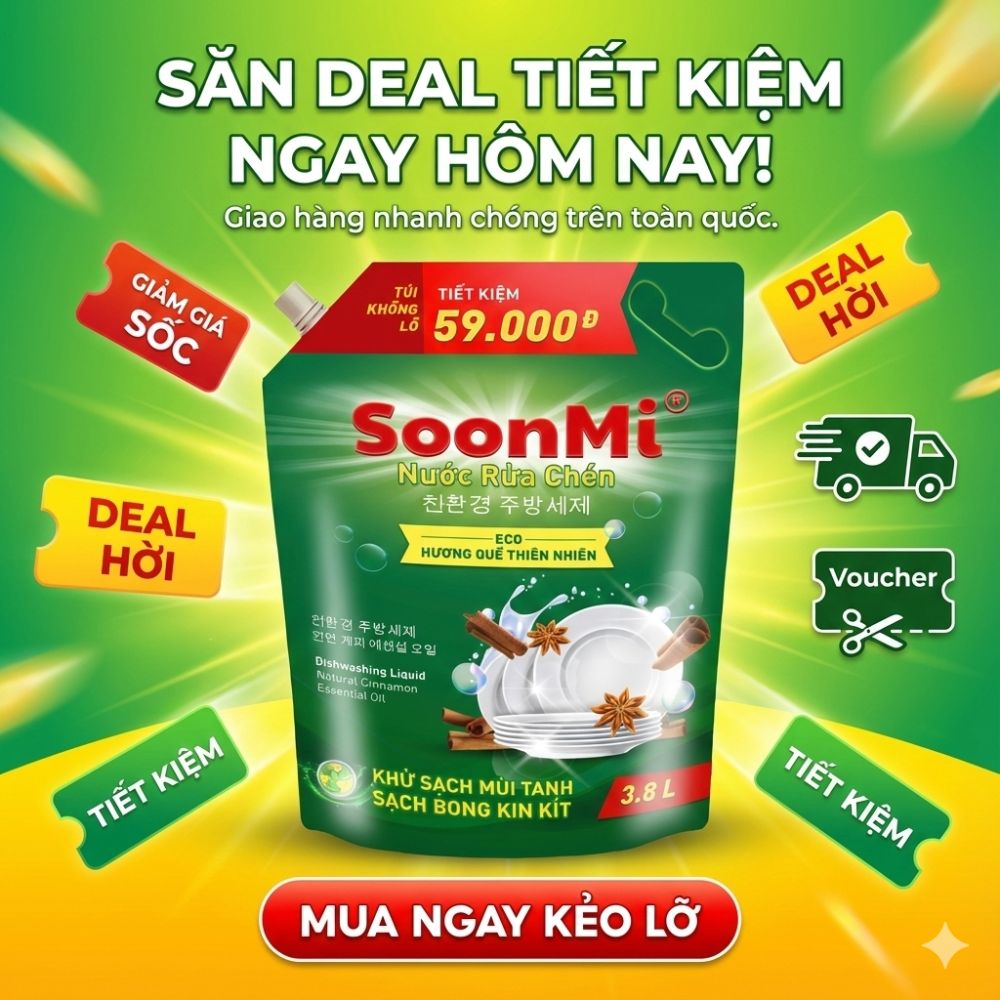 1 Thùng 3 túi nước rửa chén hương quế Soonmi 3.8L_thumbnail_9