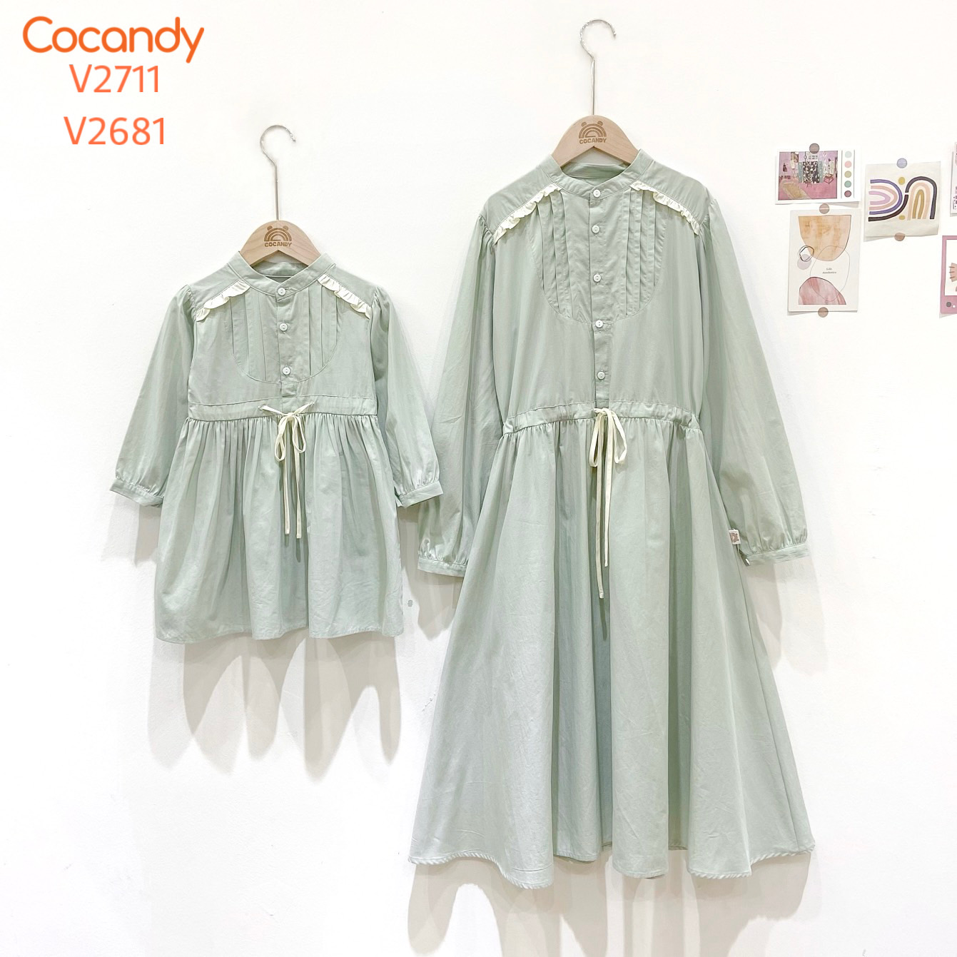 Váy dài XANH MINT phối BE LỚN